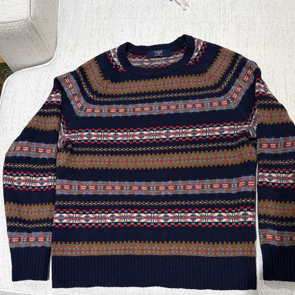 J. Crew Men's Patterned Crewneck Sweater - Navy, Red, Brown
